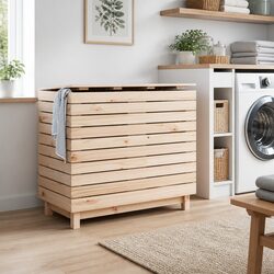 Sturdy Wooden Laundry Basket with Lid for Home