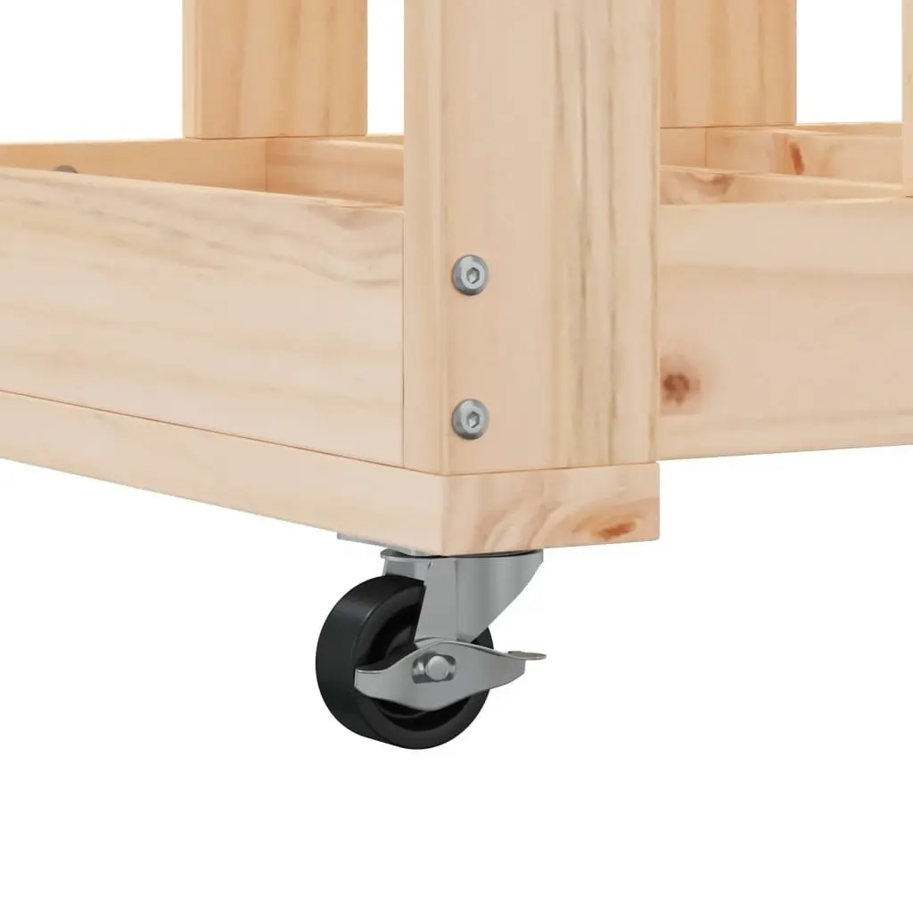 Wooden Log Holder with Wheels in Brown Pine