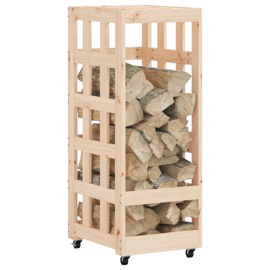 Wooden Log Holder with Wheels in Brown Pine
