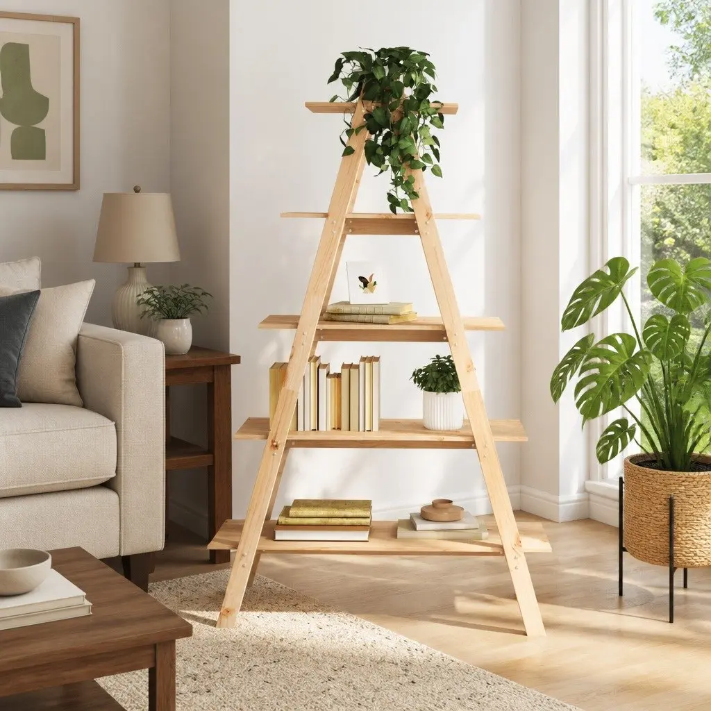5-Tier A-Frame Wooden Shelf in Brown Pine