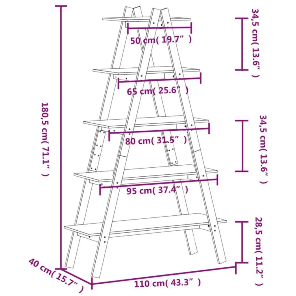5-Tier A-Frame Wooden Shelf in Brown Pine