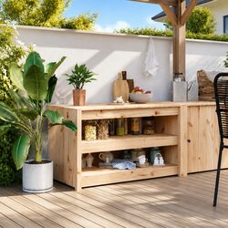 Brown Wooden Outdoor Kitchen Cabinet for Ample Storage