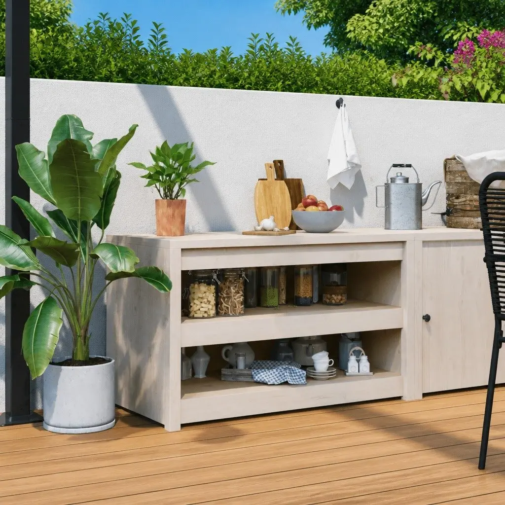 Outdoor Kitchen Cabinet in White Pine Wood