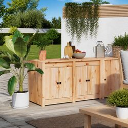 Sturdy Brown Pine Outdoor Kitchen Storage Cabinet