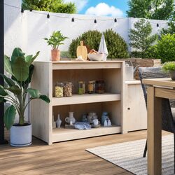Sturdy White Wooden Outdoor Kitchen Cabinet for Storage