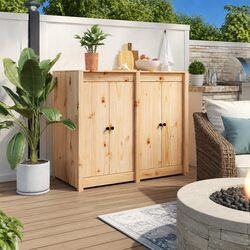 Outdoor Kitchen Cabinet Doors Solid Wood Pine Hinged with Metal Knobs 50x9x82cm