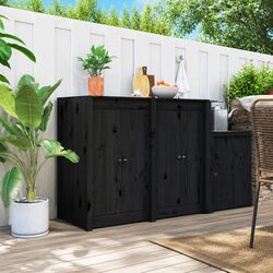 Outdoor Kitchen Cabinet Doors 2pc Black Solid Pine Wood Garden Storage Access