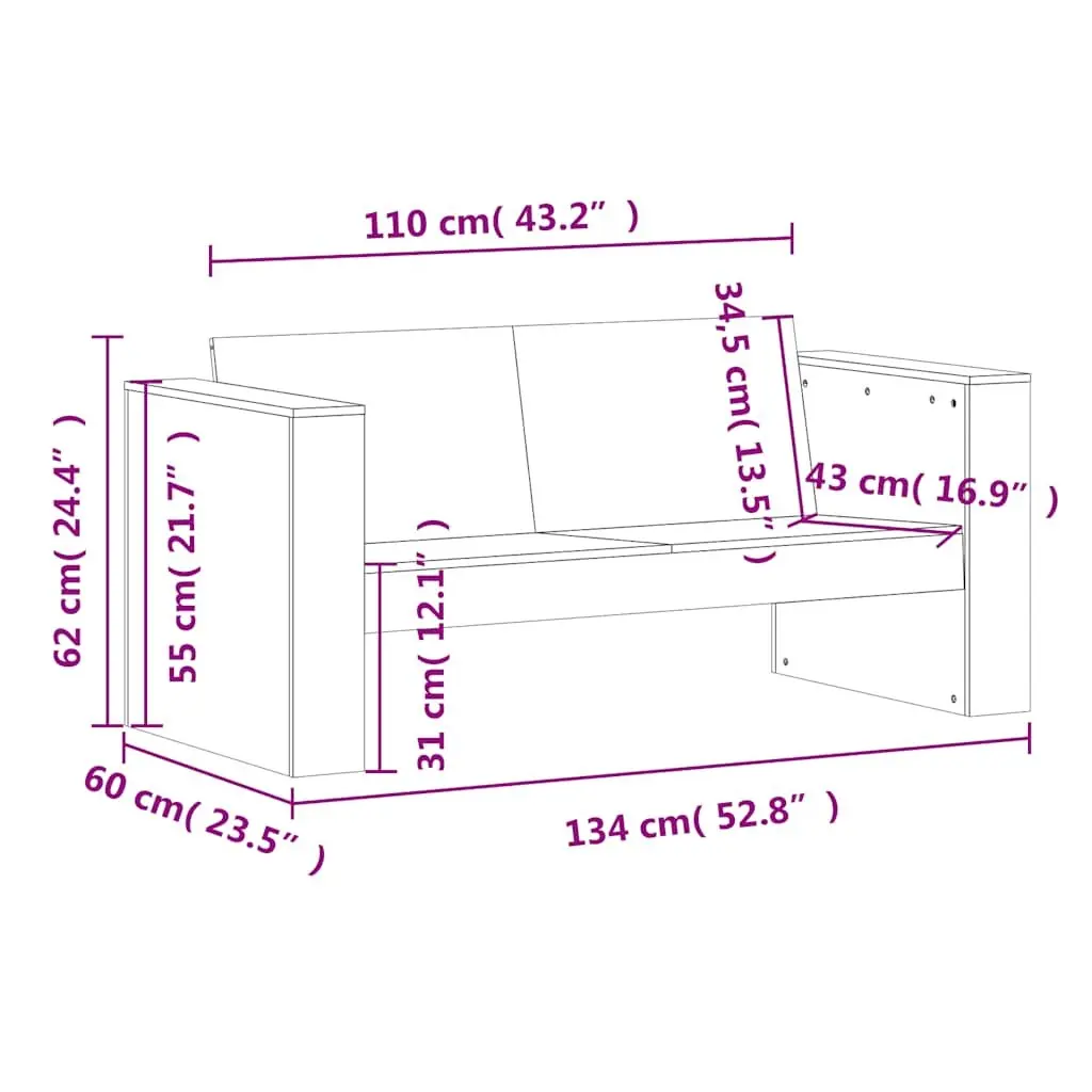 Outdoor Furniture Wooden Garden Sofa 2-Seater with Backrest Armrests Brown