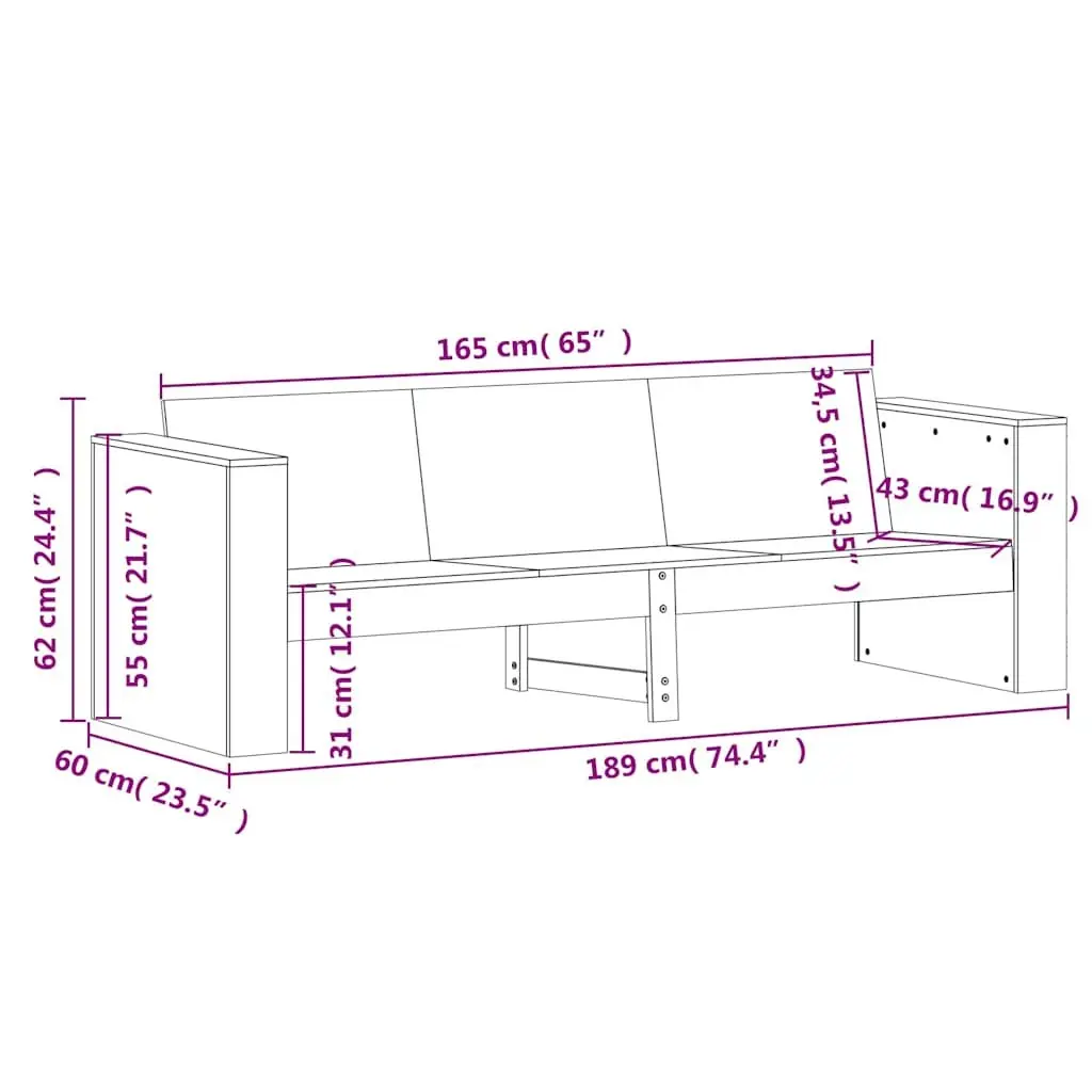 White Wooden 3-Seater Garden Sofa for Outdoors