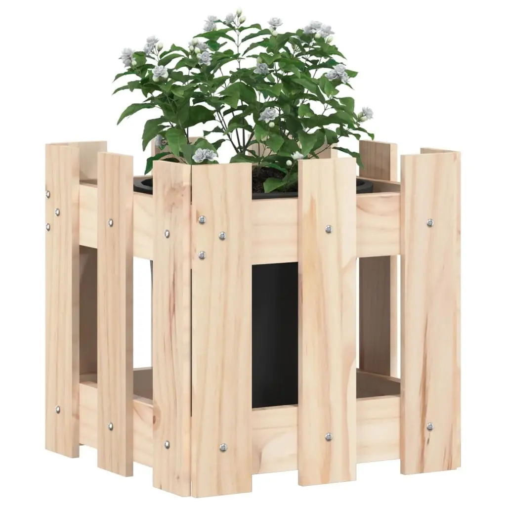 Garden Planter Box with Fence Design 30x30x30 cm Solid Pine Wood Patio Flower