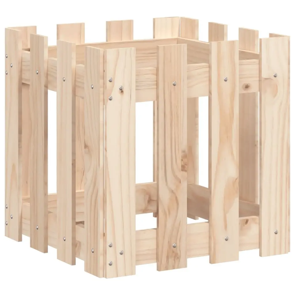 Garden Planter Box with Fence Design 40x40x40cm Solid Wood Pine Outdoor Flowers