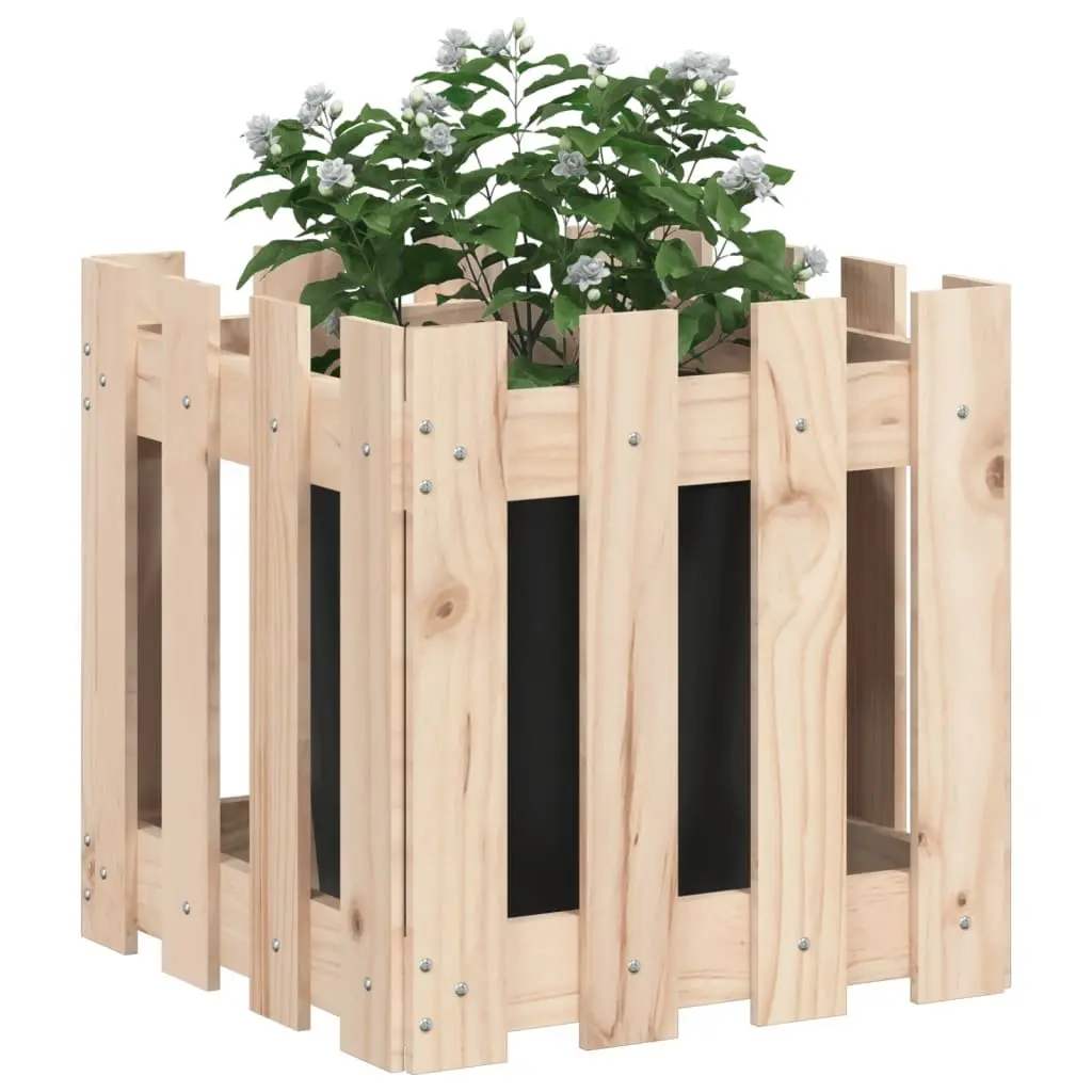 Garden Planter Box with Fence Design 40x40x40cm Solid Wood Pine Outdoor Flowers