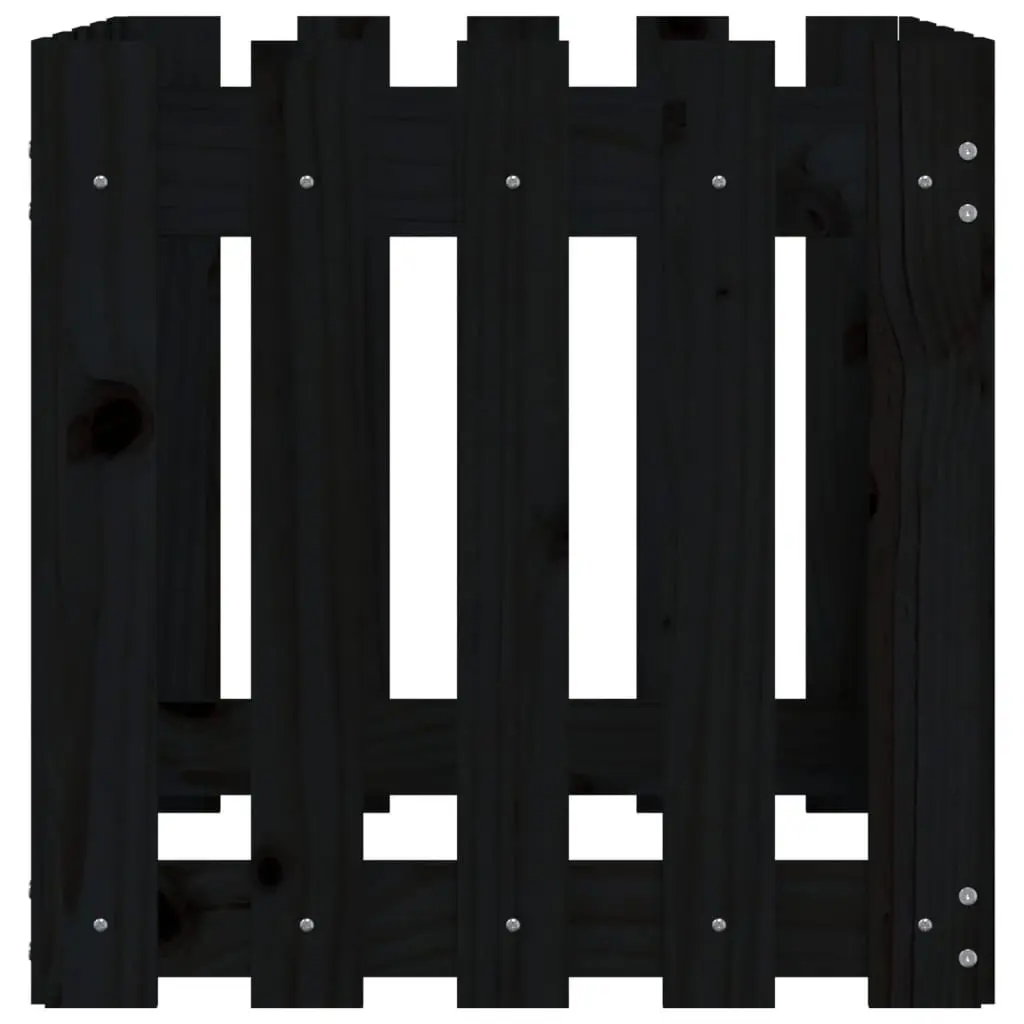 Wooden Garden Planter with Fence Design Black 50x50x50cm Deep Plant Box Outdoor
