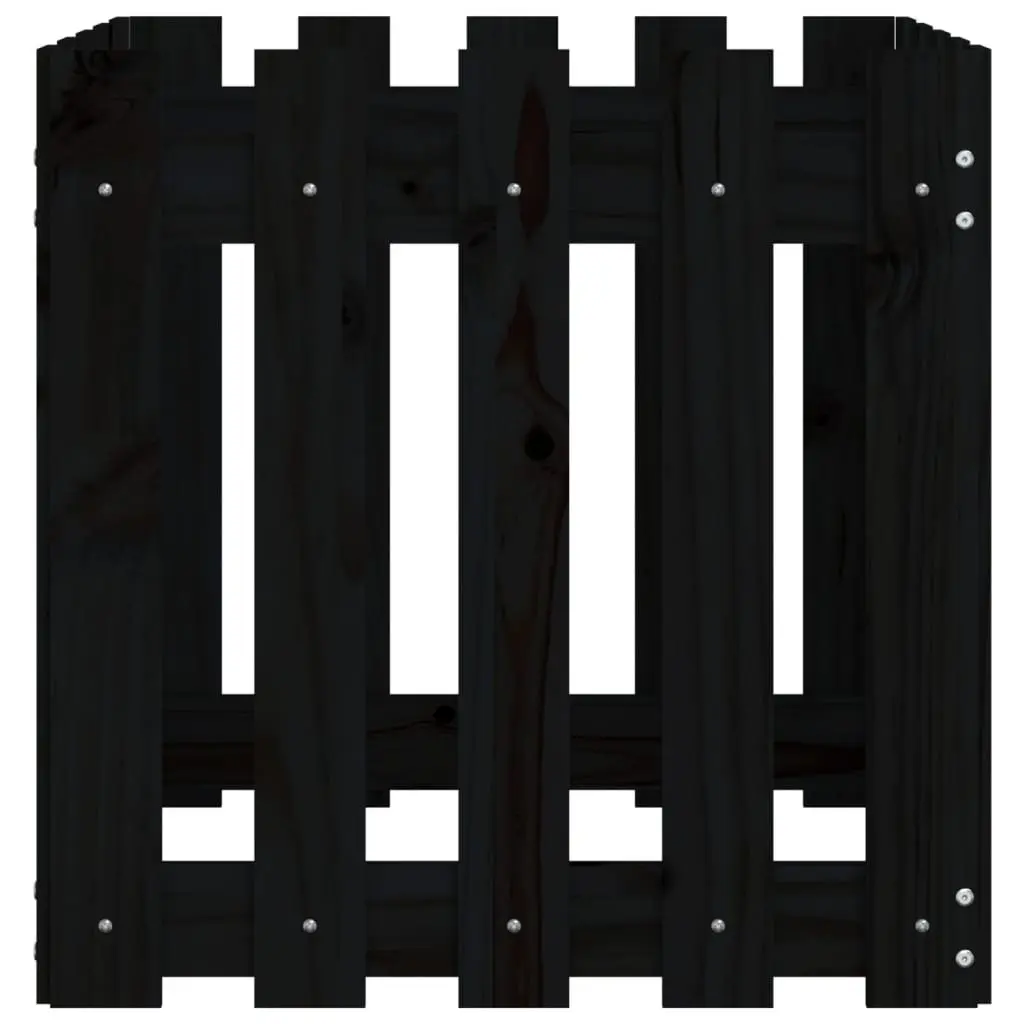 Wooden Garden Planter with Fence Design Black 50x50x50cm Deep Plant Box Outdoor