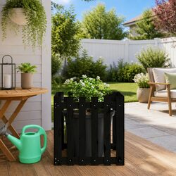 Sturdy Black Garden Planter with Charming Fence Design