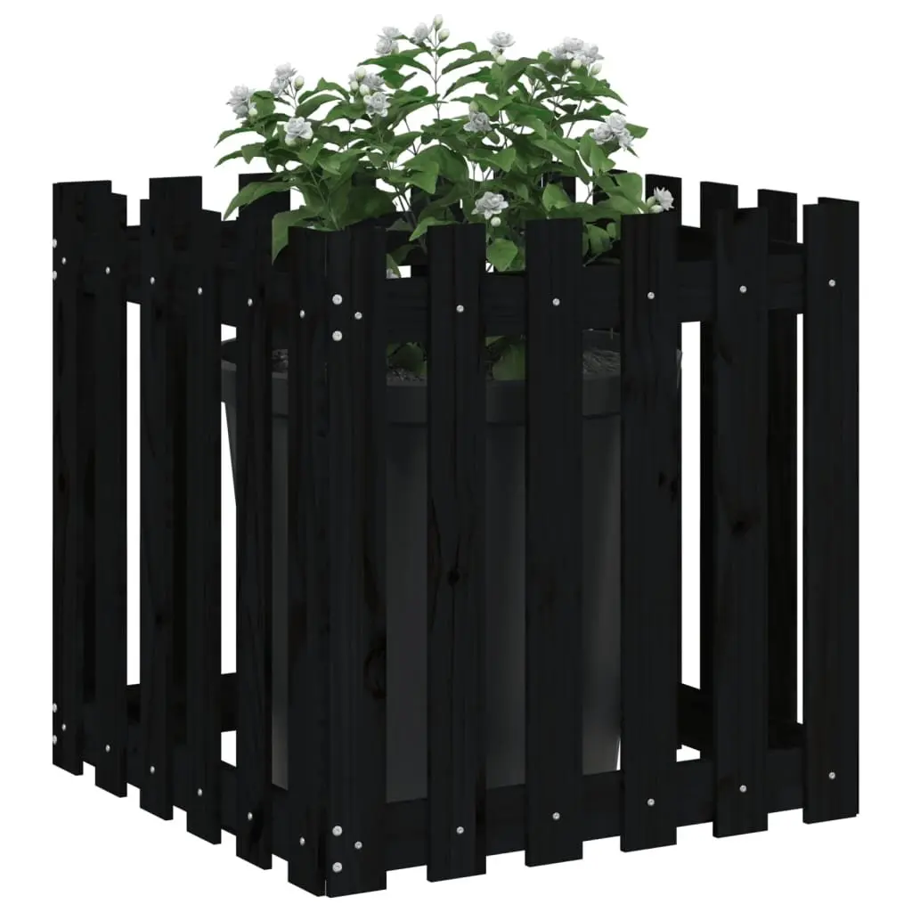 Garden Planter Solid Pine Wood 60x60x60 cm Black