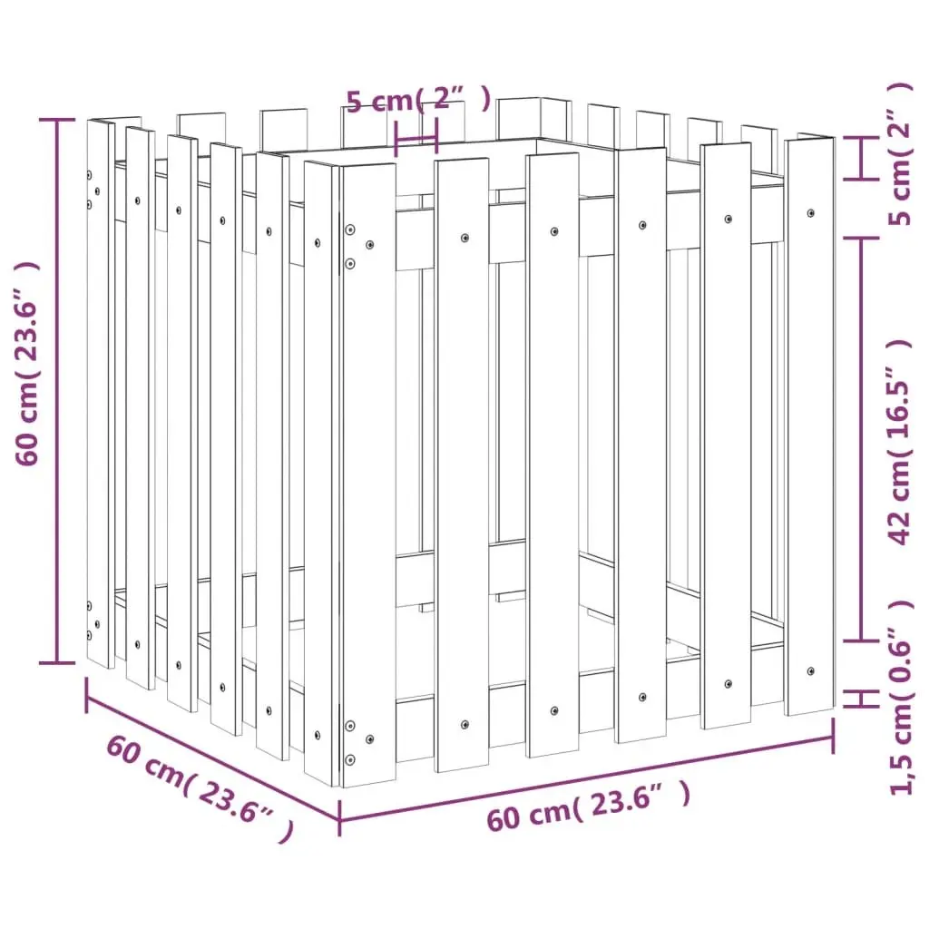 Garden Planter Solid Pine Wood 60x60x60 cm Black
