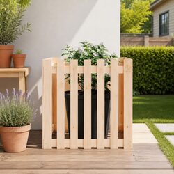 Garden Planter with Fence Design 70x70x70 cm Solid Wood Pine Brown