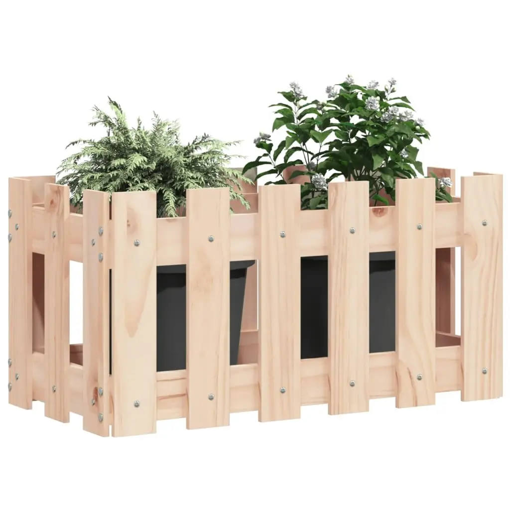 Garden Planter Box with Fence Design Solid Wood Pine Outdoor Patio Flower Pot