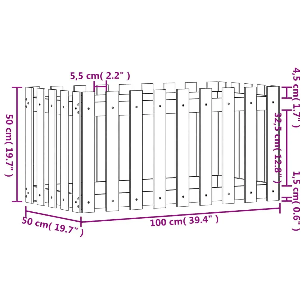 Garden Raised Bed Solid Pine 100x50x50 cm White Planter Box