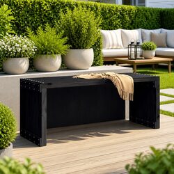 Extendable Garden Bench in Black Solid Pine Wood