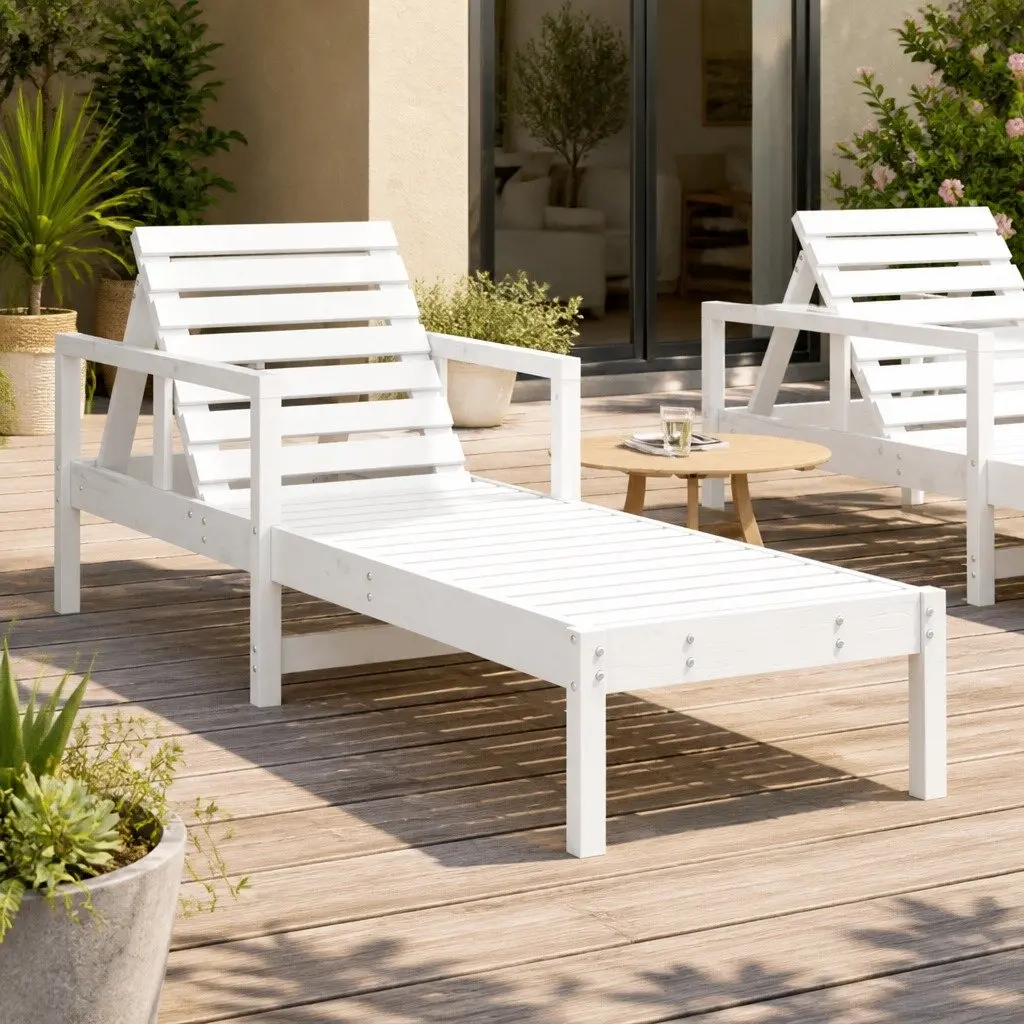 Adjustable White Sun Lounger for Garden and Patio