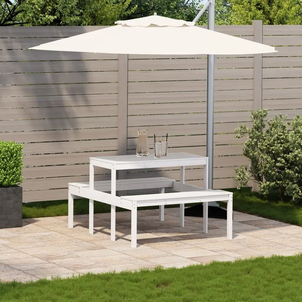 Outdoor Picnic Table White Solid Wood Garden Dining Bench Patio Furniture