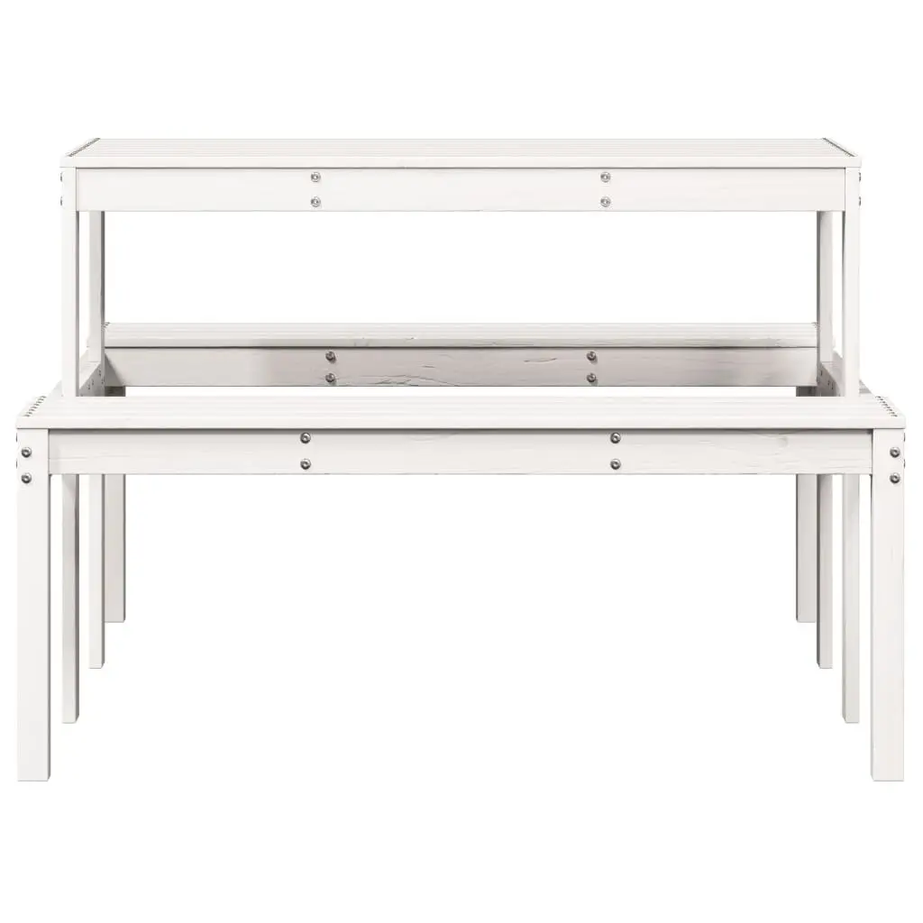 Outdoor Picnic Table White Solid Wood Garden Dining Bench Patio Furniture
