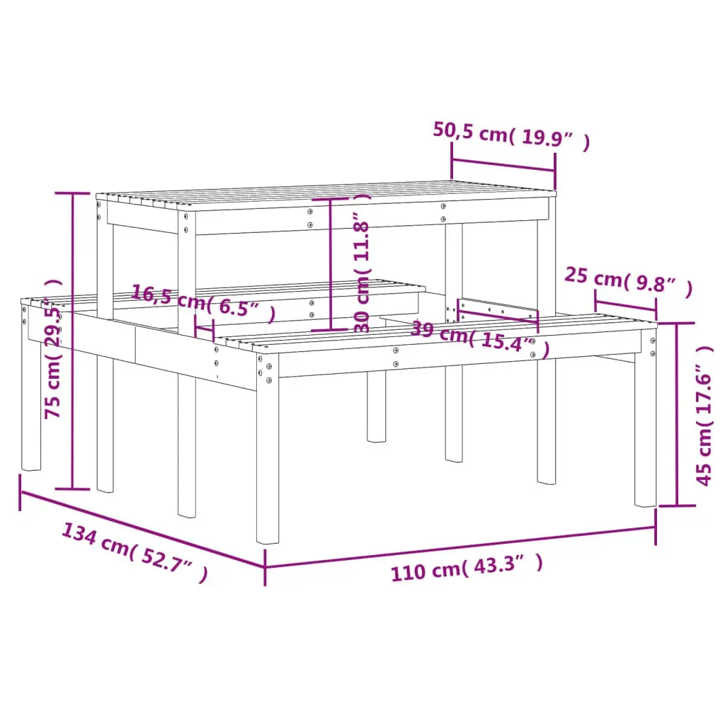 Outdoor Picnic Table White Solid Wood Garden Dining Bench Patio Furniture