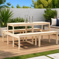 Outdoor Dining Bench - Solid Wood Pine Picnic Table 160x134x75 cm