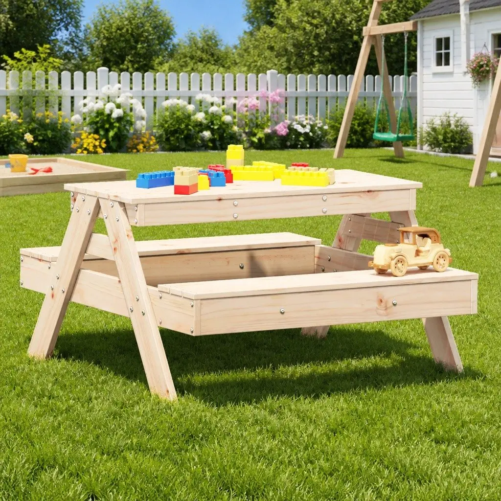 Kids Picnic Table Solid Pine Wood 88 x 97 x 52 cm Brown