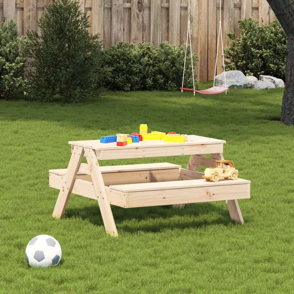 Kids Picnic Table Solid Pine Wood 88 x 97 x 52 cm Brown