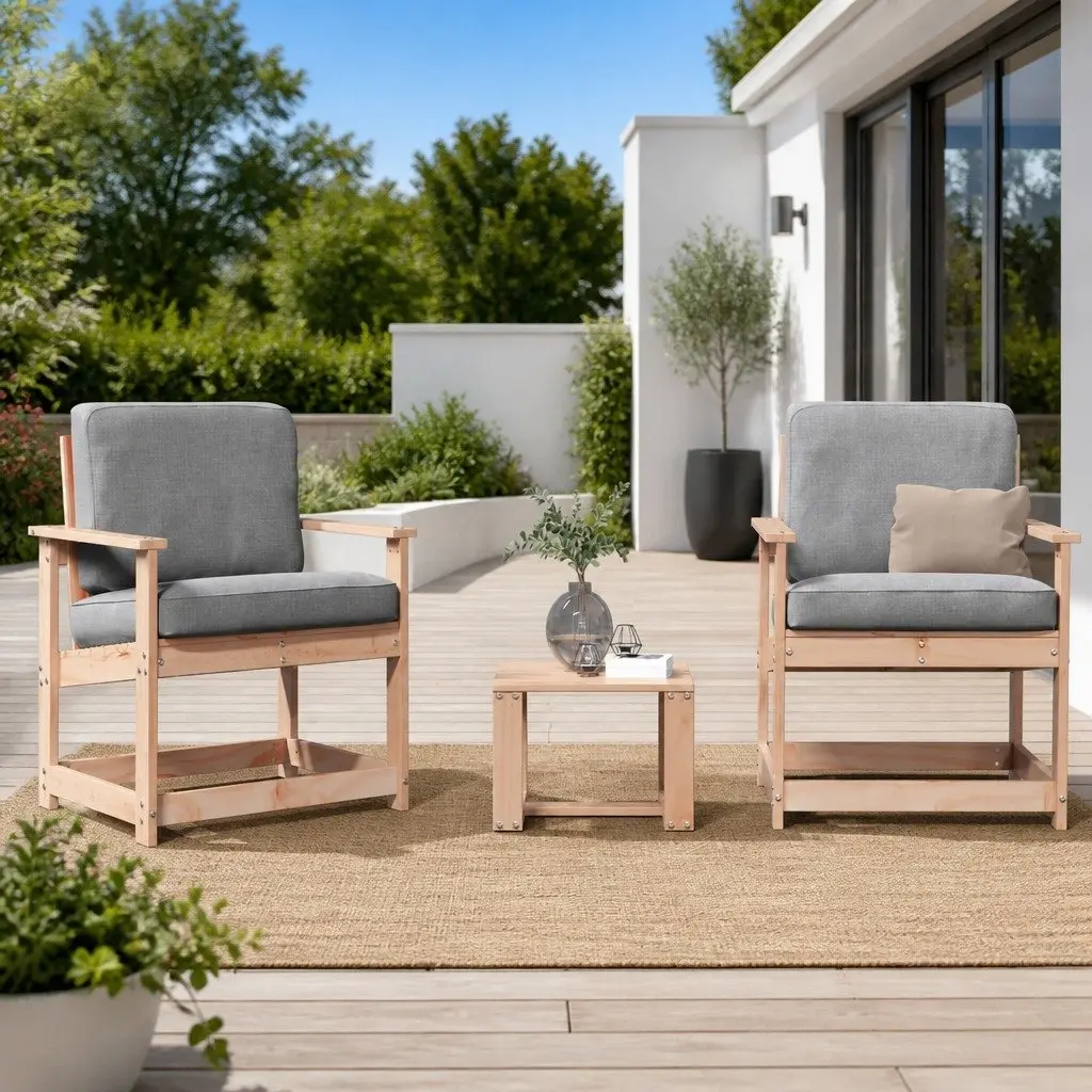 Solid Wood 3 Piece Garden Lounge Set