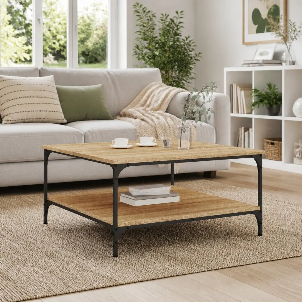 Brown Coffee Table with Storage Shelves for Living Room