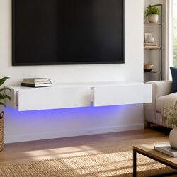 TV Cabinet with RGB LED Lights White High Gloss Storage Unit Drawers