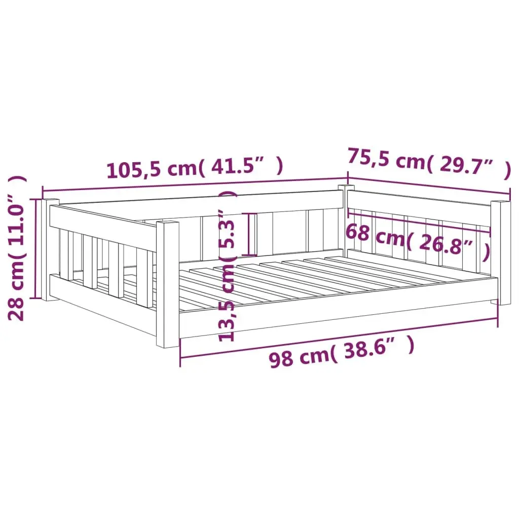 Rectangular Dog Bed 105.5x75.5x28 cm with Wooden Frame
