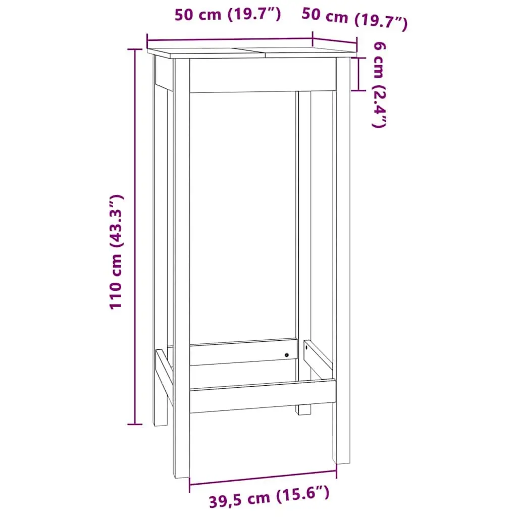 Bar Table Solid Pine Wood 50x50x110 cm Brown
