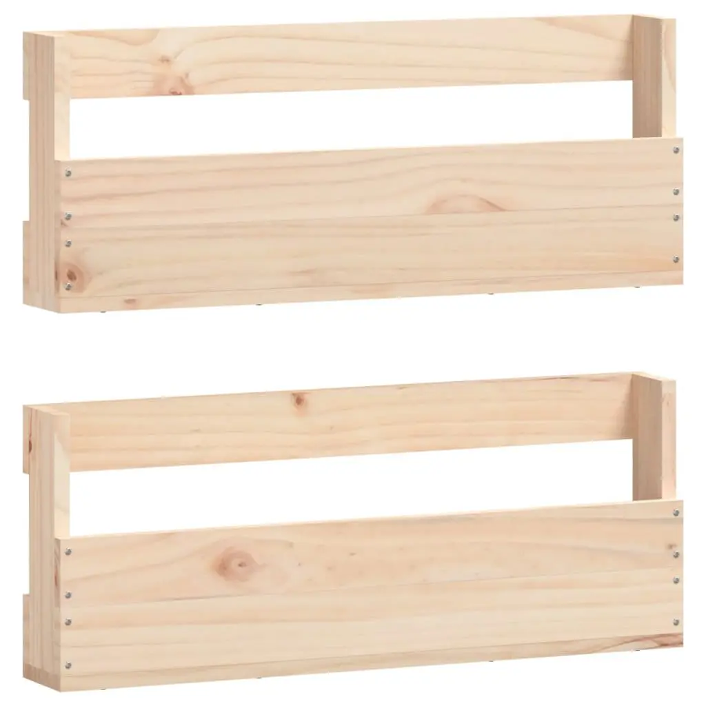 Solid Pine Wood Wall-Mounted Shoe Rack in Brown 59x9x23cm