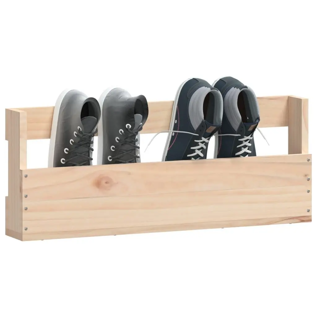 Solid Pine Wood Wall-Mounted Shoe Rack in Brown 59x9x23cm