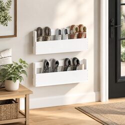 Solid Pine Wood Wall-mounted Shoe Rack 2 pcs White 59x9x23 cm