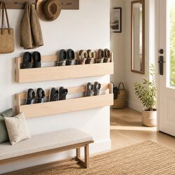 Wall-Mounted Shoe Rack 2 Pieces Solid Wood Pine Brown Storage Organiser