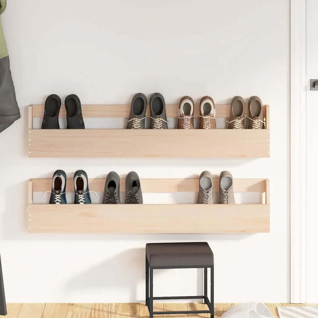 Solid Wood Pine Wall-Mounted Shoe Racks 2 Pieces Brown