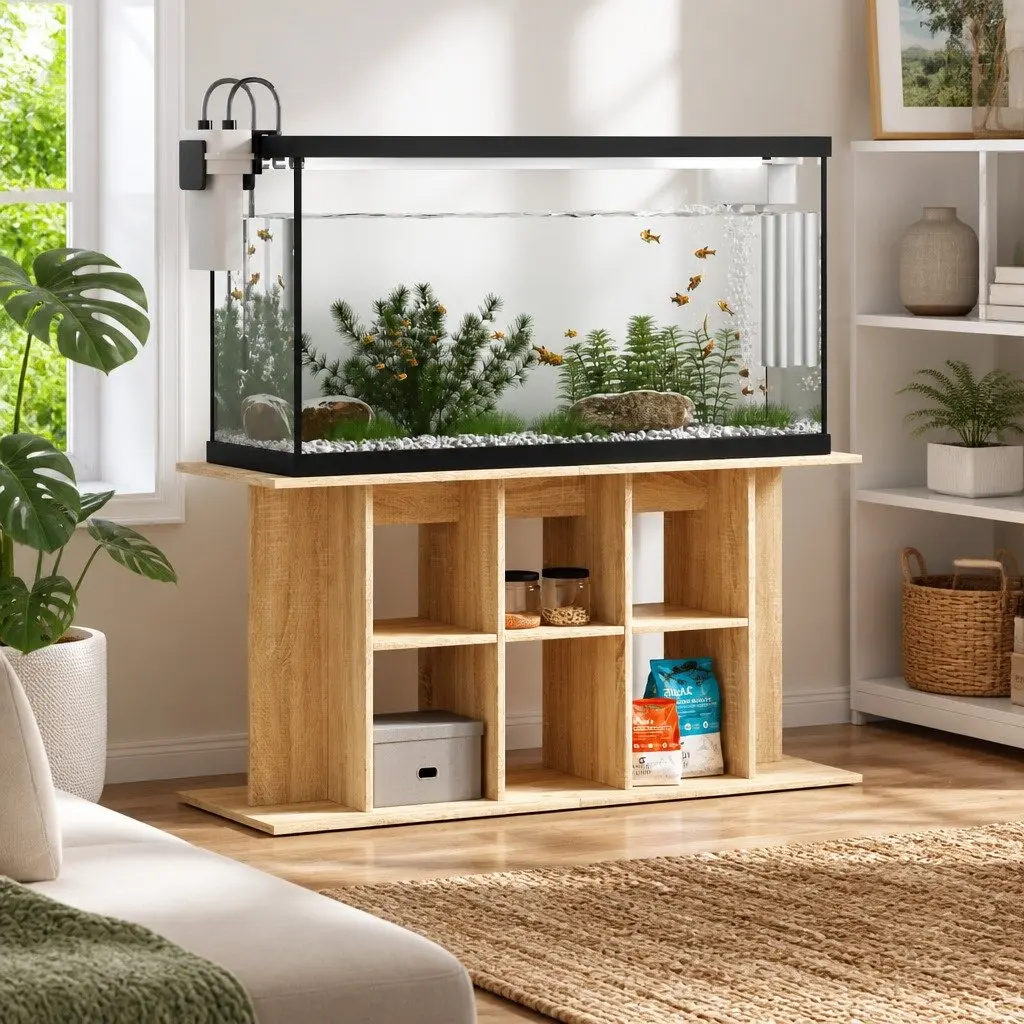 Brown Engineered Wood Aquarium Stand with Storage