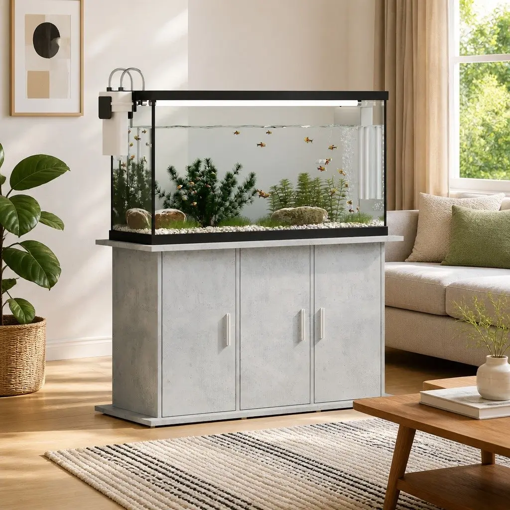 Grey Engineered Wood Aquarium Stand for Fish Tanks