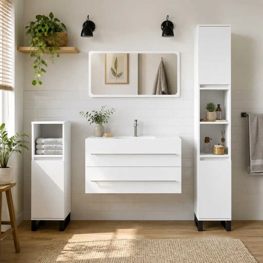Wall-Mounted Bathroom Cabinet with Mirror in White