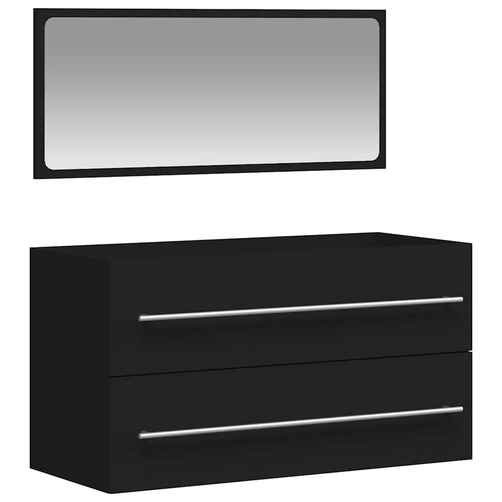 Black Engineered Wood Bathroom Cabinet with Mirror