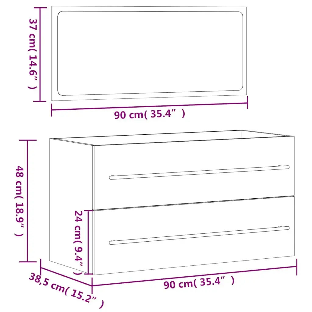 Black Engineered Wood Bathroom Cabinet with Mirror