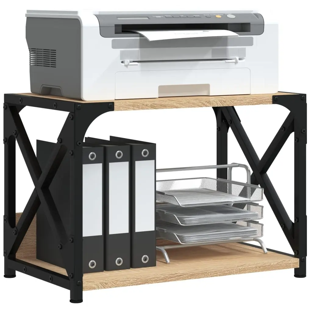 Printer Stand Engineered Wood 2-Tier Brown 44 x 26 x 31.5 cm Desk Organiser Storage Shelf Office Home Furniture