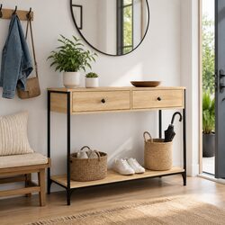 Sonoma Oak Brown Console Table with Metal Frame