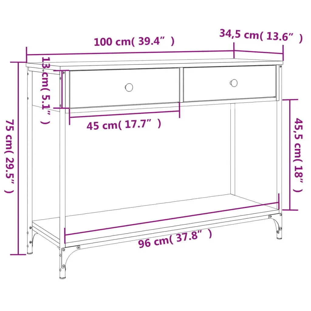 Sonoma Oak Brown Console Table with Metal Frame